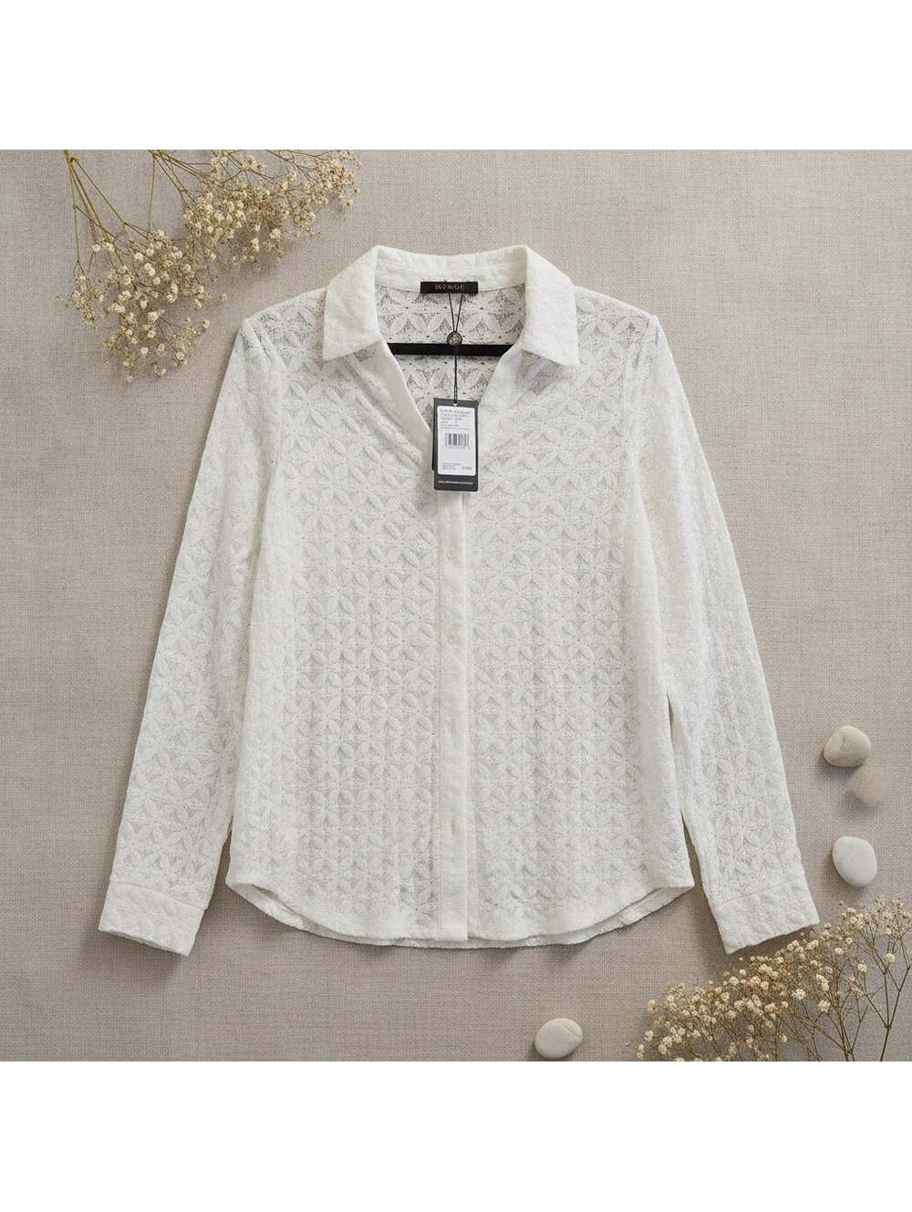 NWT Adrianna Papell White Crochet Lace Button Up Blouse - L